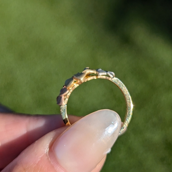 Solid 14K Yellow Rose White Tri Color Plumeria Ring - Picture 7 of 7